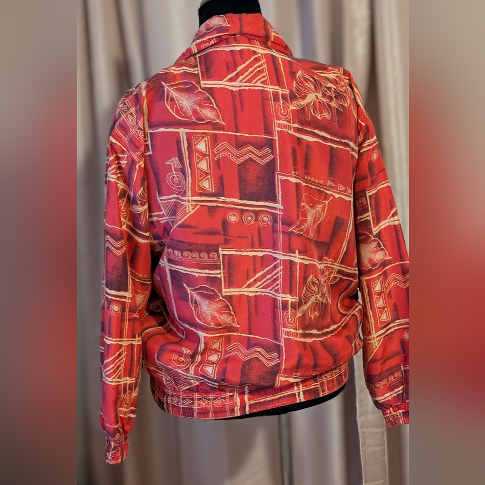 Silk Red Patterned Windbreaker Size Small - image 5